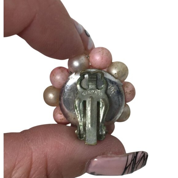 Women's Vintage Pink and Silver tone Clip On Cluster Earrings - Picture 4 of 5